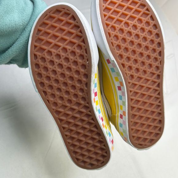 Vans Old Skool Rainbow Lace Cyber Yellow True White Kids Casual Shoes Size 1.5 - Picture 5 of 7